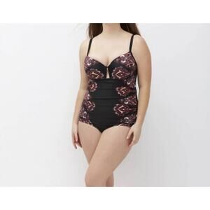 Lane Bryant Paisley One Piece Swim Suit Built In Bra Cacique Size 18 Black NEW